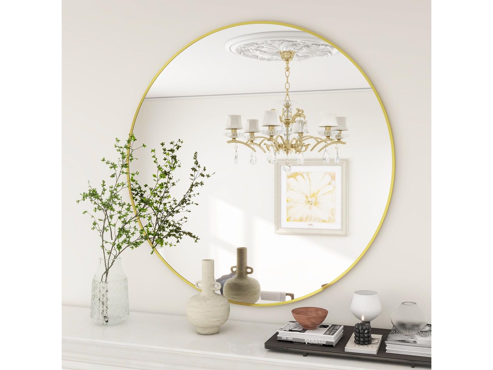 HOMLUX 20" Round Bathroom Vanity Mirror Wall Mount Decorative Make-up Mirror Entryway,Gold