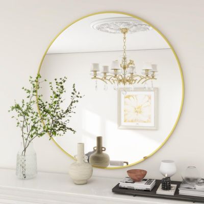 HOMLUX 20" Round Bathroom Vanity Mirror Wall Mount Decorative Make-up Mirror Entryway,Gold