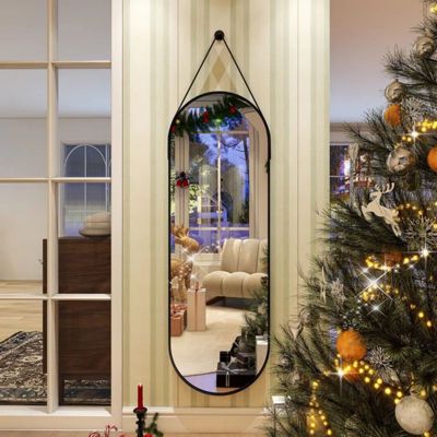 HOMLUX 16"x48" Oval Pill Full Length Mirror Decorative Wall Hanging Mirror Bathroom Entryway,Black