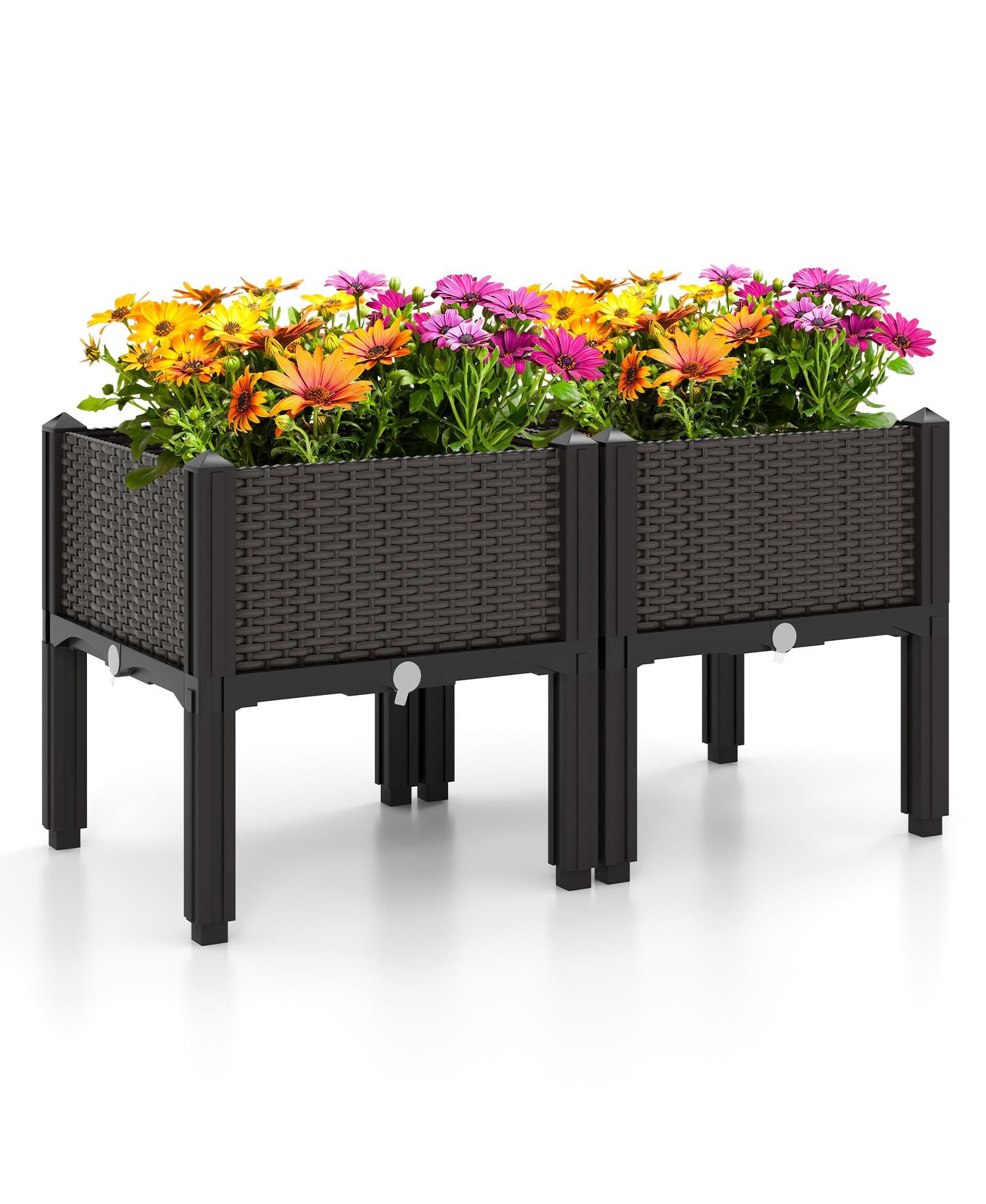 Набор садовых грядок Slickblue 2 Set Elevated Plastic Raised Garden Bed Planter Kit Brown