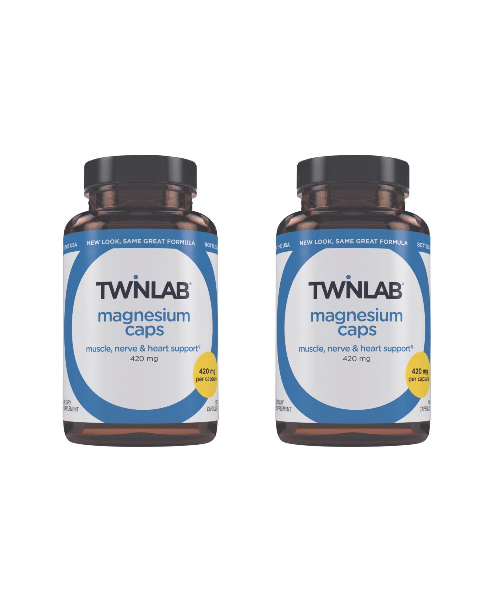 Магний Twinlab Caps - Высокоабсорбируемая добавка, 420 mg, 100 шт, 2 упаковки