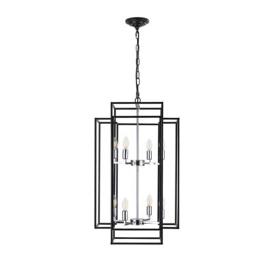 Adjustable Black Geometric Foyer Pendant Light with Chromed Base
