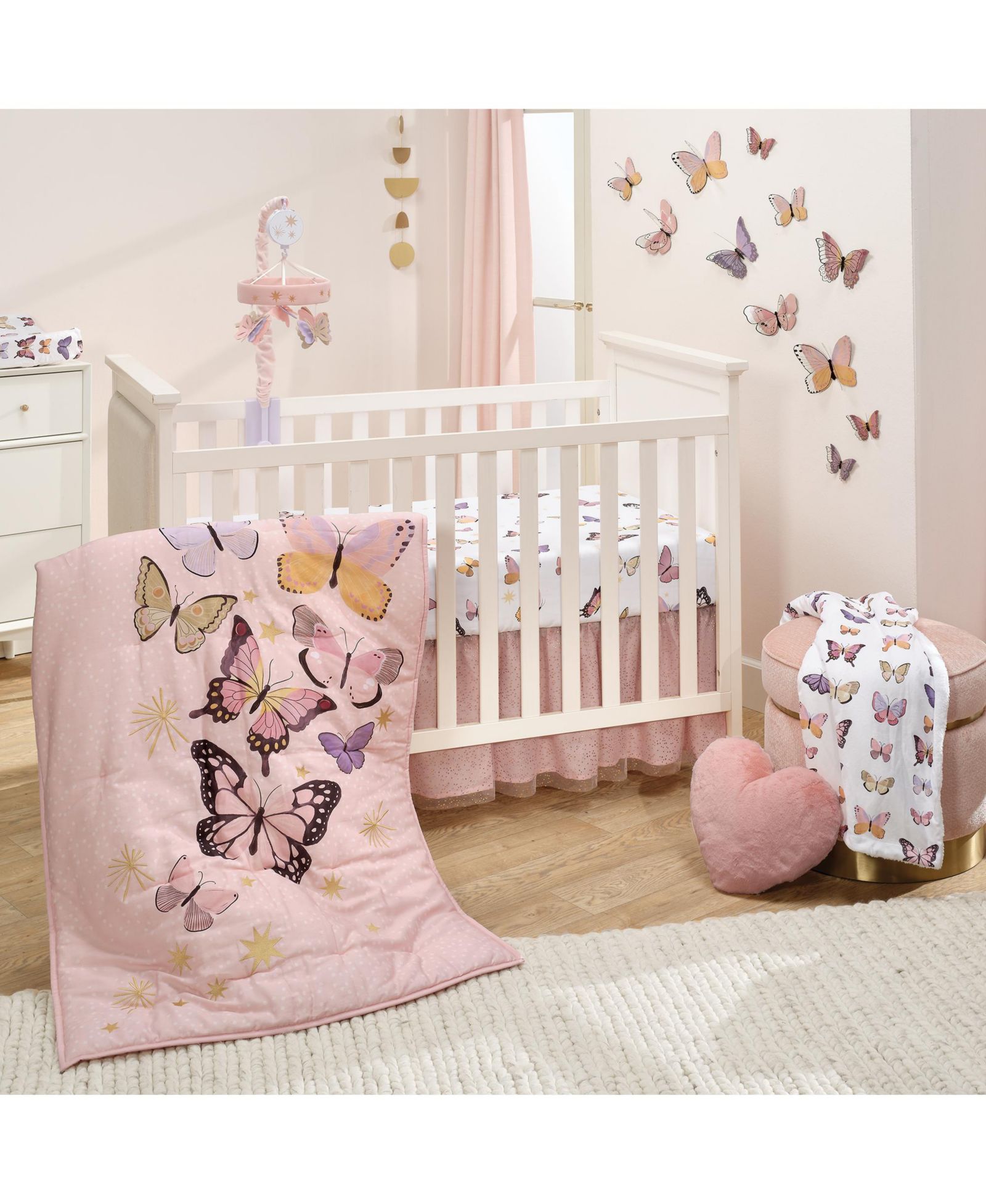 Lambs & Ivy Lambs and Ivy Butterfly Dreams Pink/Gold 3-Piece Nursery Baby Crib Bedding Set