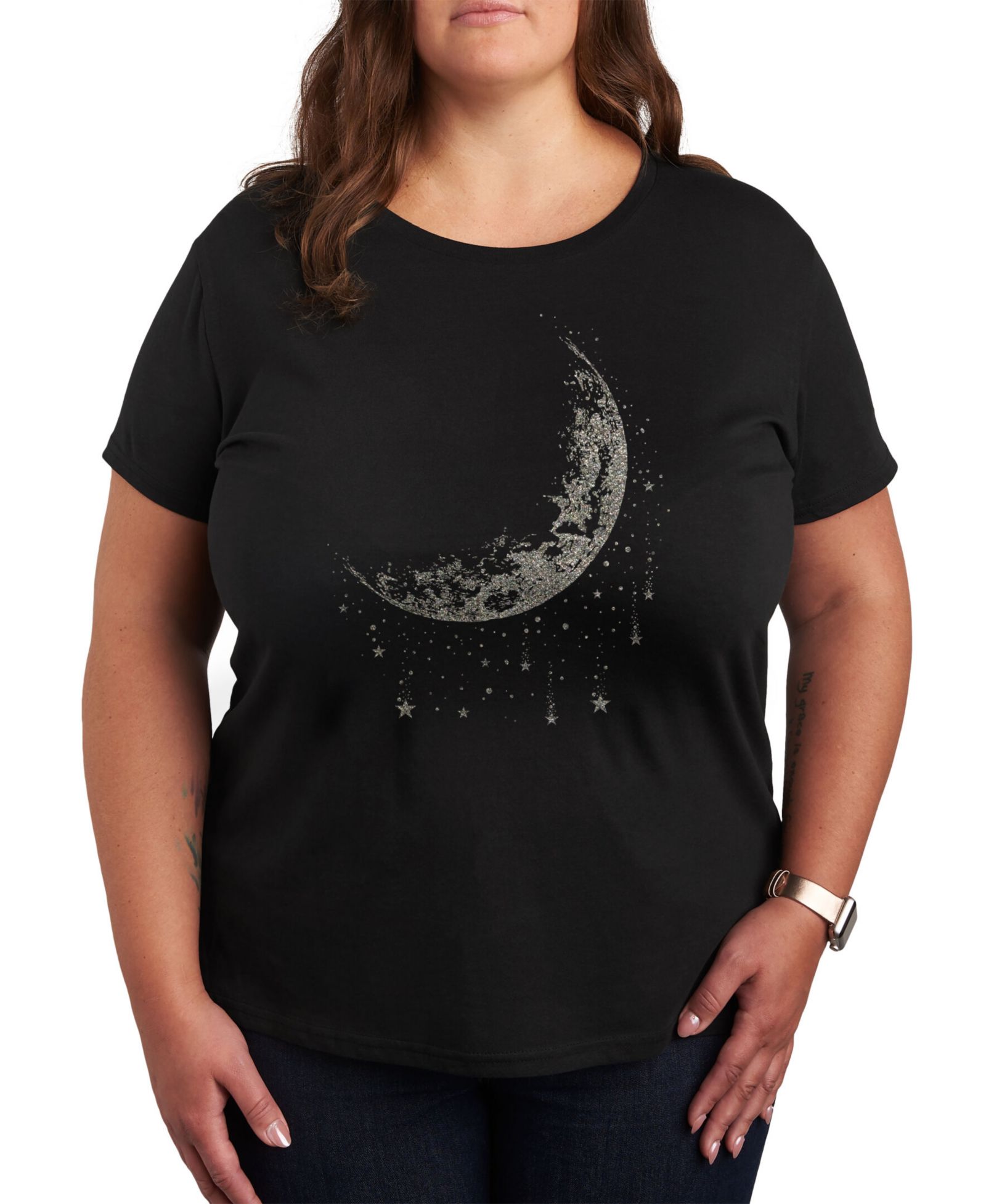 Hybrid Apparel Moon and Falling Stars Metallic Plus Size Graphic T-Shirt