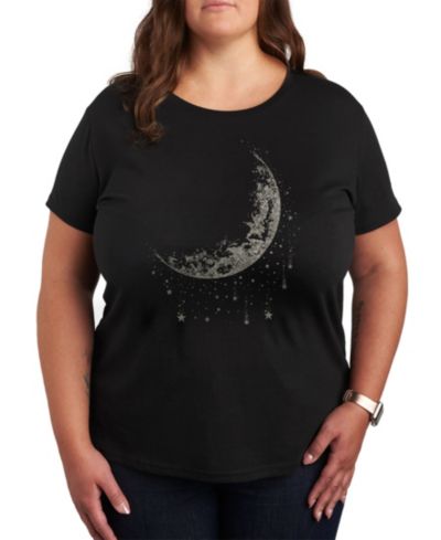 Hybrid Apparel Moon and Falling Stars Metallic Plus Size Graphic T-Shirt
