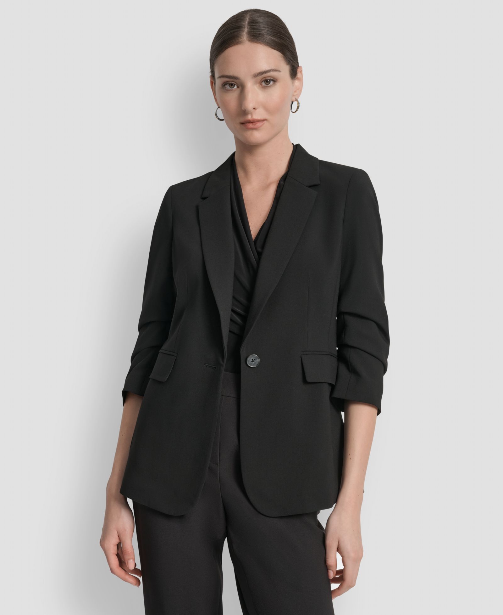 DKNY Women's Ruched-Sleeve One-Button Blazer