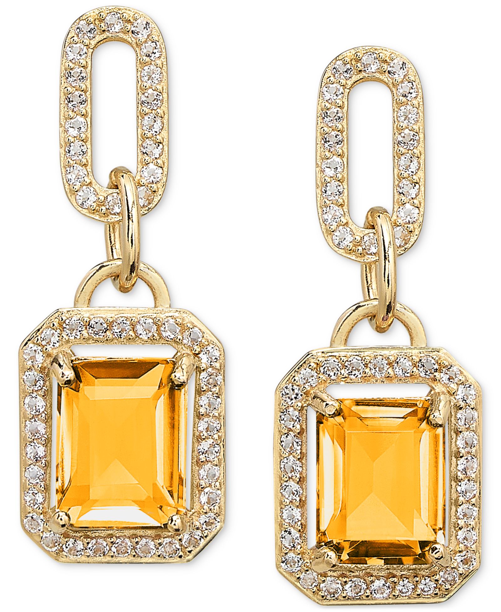 Amethyst (4-3/8 ct. t.w.) & White Topaz (1-1/6 ct. t.w.) Framed Dangle Drop Earrings in 14k Gold-Plated Sterling Silver (Also in Sky Blue Topaz, Onyx & Citrine)