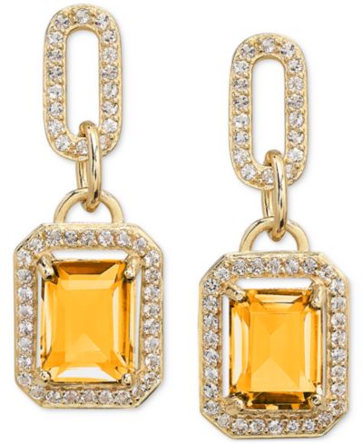 Серьги-подвески Amethyst (4-3/8 ct. t.w.) & White Topaz (1-1/6 ct. t.w.) в 14k Gold-Plated Sterling Silver