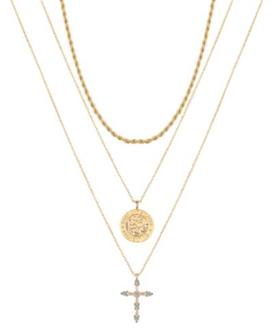 Unwritten Cubic Zirconia Saint Christopher Cross Layered Pendant Necklace Set