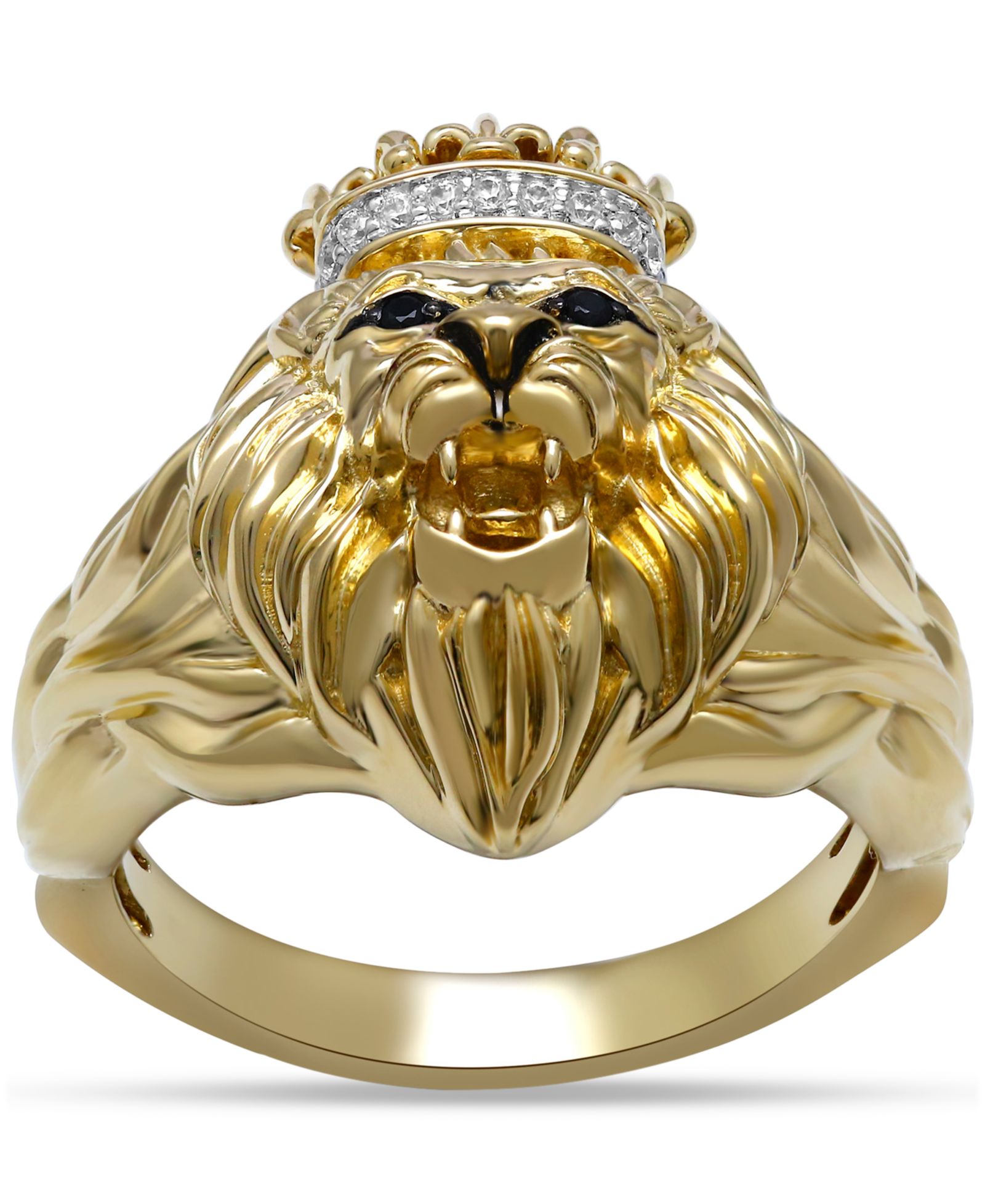 Мужское кольцо Macy's White & Black Diamond Three-Dimensional Lion & Crown King (1/10 ct. t.w.)