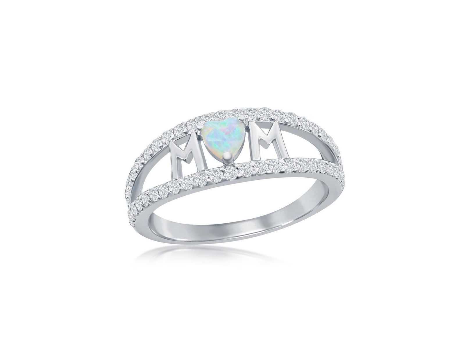 Кольцо Caribbean Treasures Sterling Silver Synthetic MOM Opal heart & CZ