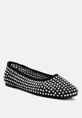 London Rag Womens Orson Naked Rhinestone Ballerinas
