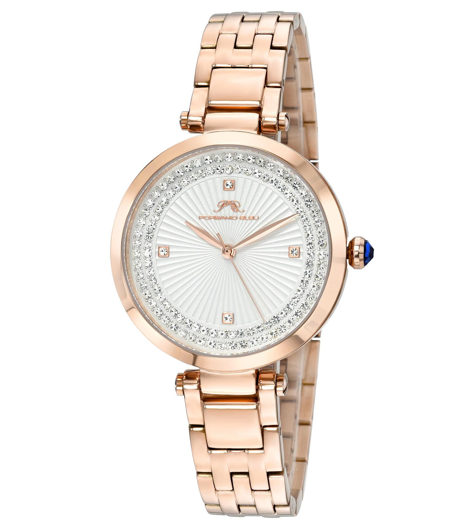 Porsamo Bleu Women's Natalie Round Rose Tone Stainless Steel Bracelet Watch 36 mm