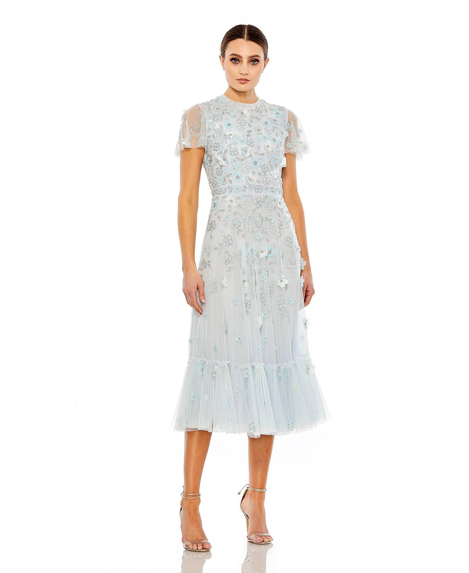 Женское вечернее платье Mac Duggal Embellished High Neck Cap Sleeve A Line