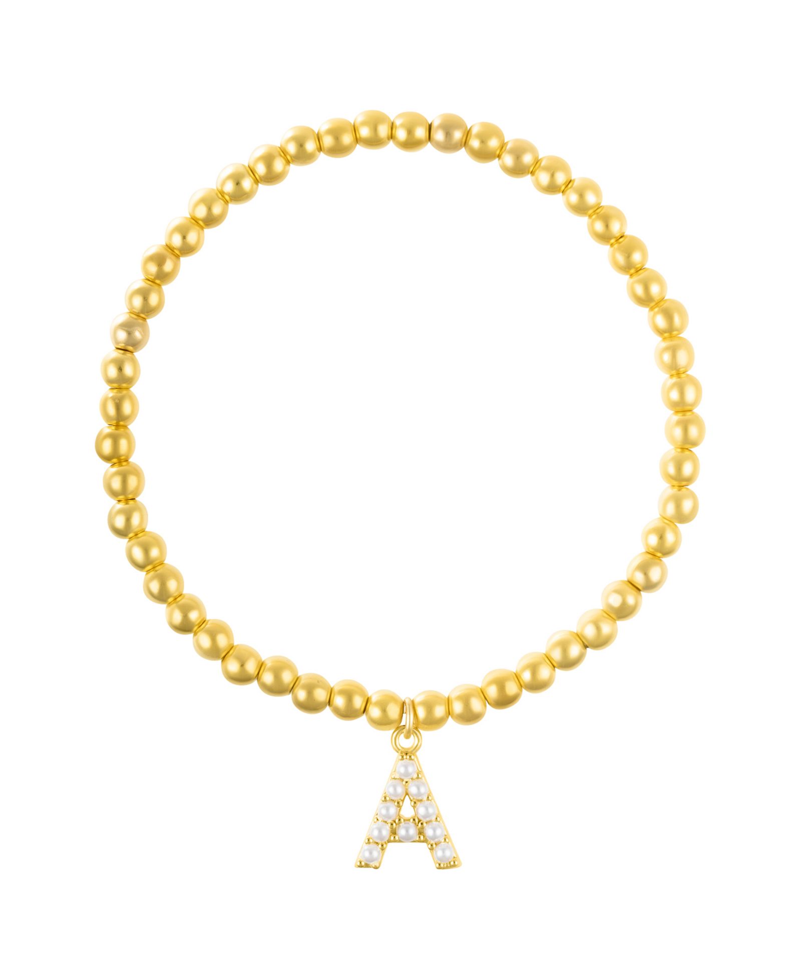 ADORNIA Gold Stretch Bead Imitation Pearl Letter Bracelet