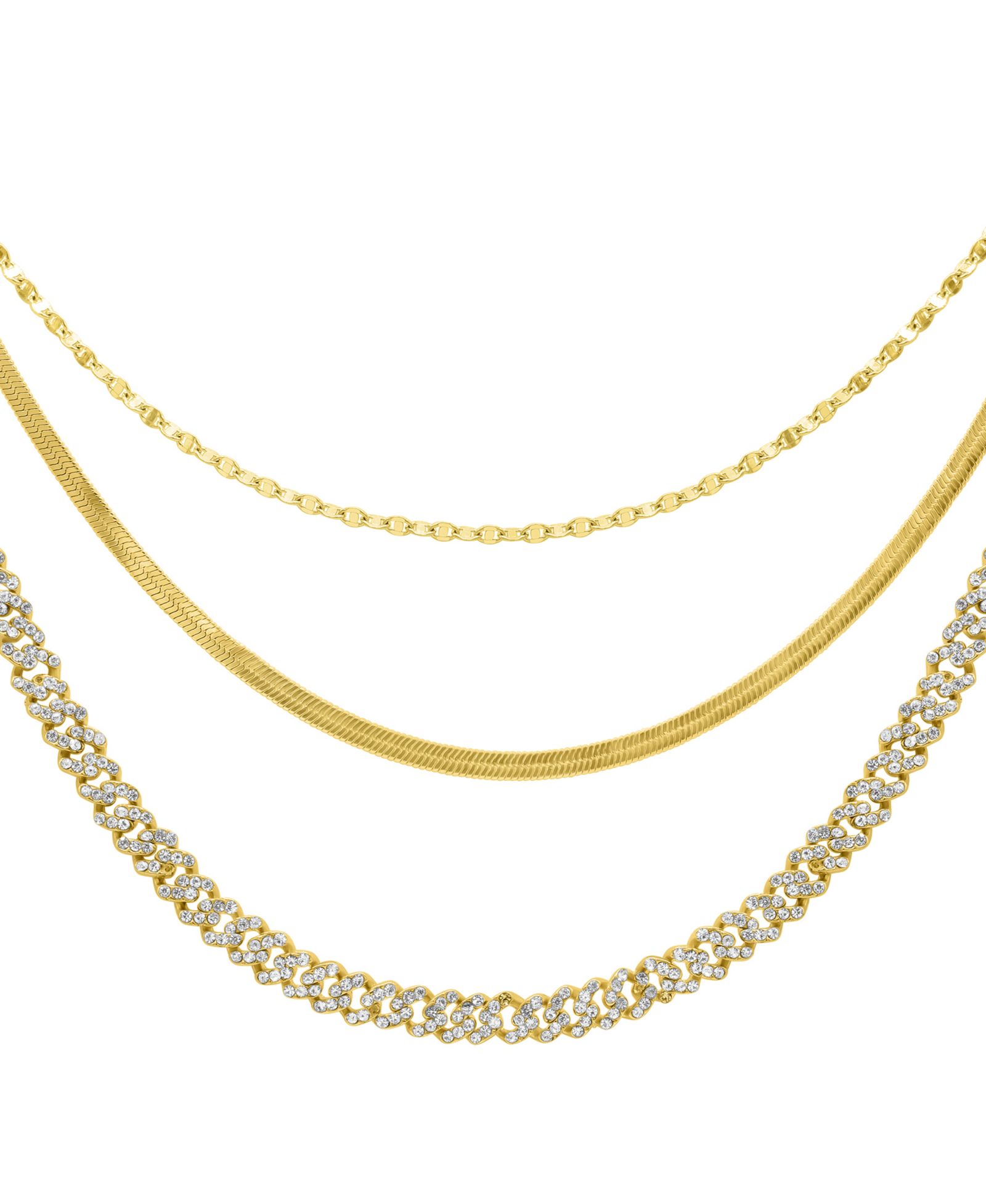 Набор ожерелий ADORNIA Gold Adjustable Valentina, Herringbone и 8mm Crystal Curb Chain