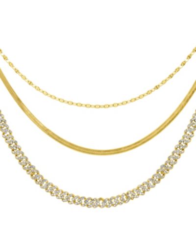 Набор ожерелий ADORNIA Gold Adjustable Valentina, Herringbone и 8mm Crystal Curb Chain