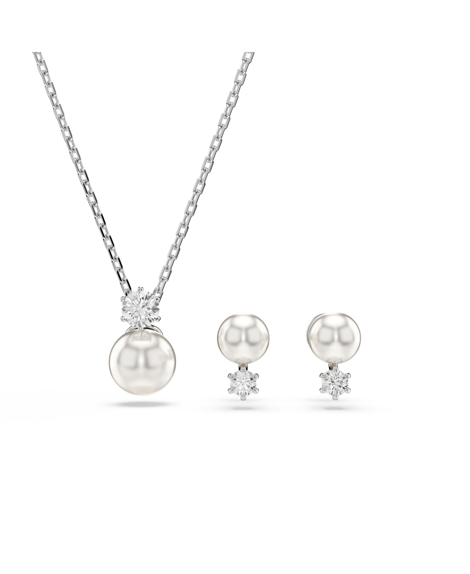 Набор Matrix из жемчуга Swarovski Crystal Pearl, круглой огранки, белого цвета, с родиевым покрытием