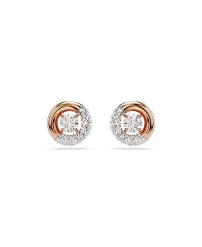 Серьги-гвоздики Swarovski Dextera с круглым ограненным камнем, White, Rose Gold-Tone Plated