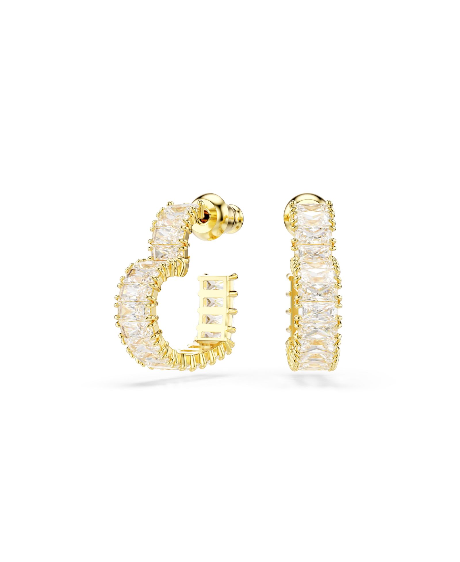 Серьги-кольца Swarovski Baguette Cut, Heart, Small, White, Gold-Tone Plated