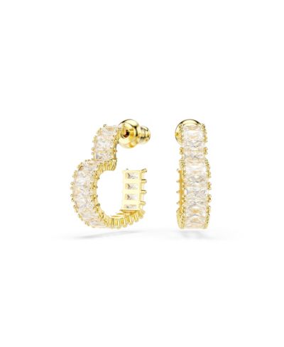 Серьги-кольца Swarovski Baguette Cut, Heart, Small, White, Gold-Tone Plated