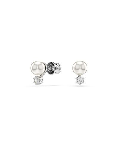 Серьги-гвоздики Swarovski Crystal Pearl, круглая огранка, белые, с напылением Rhodium