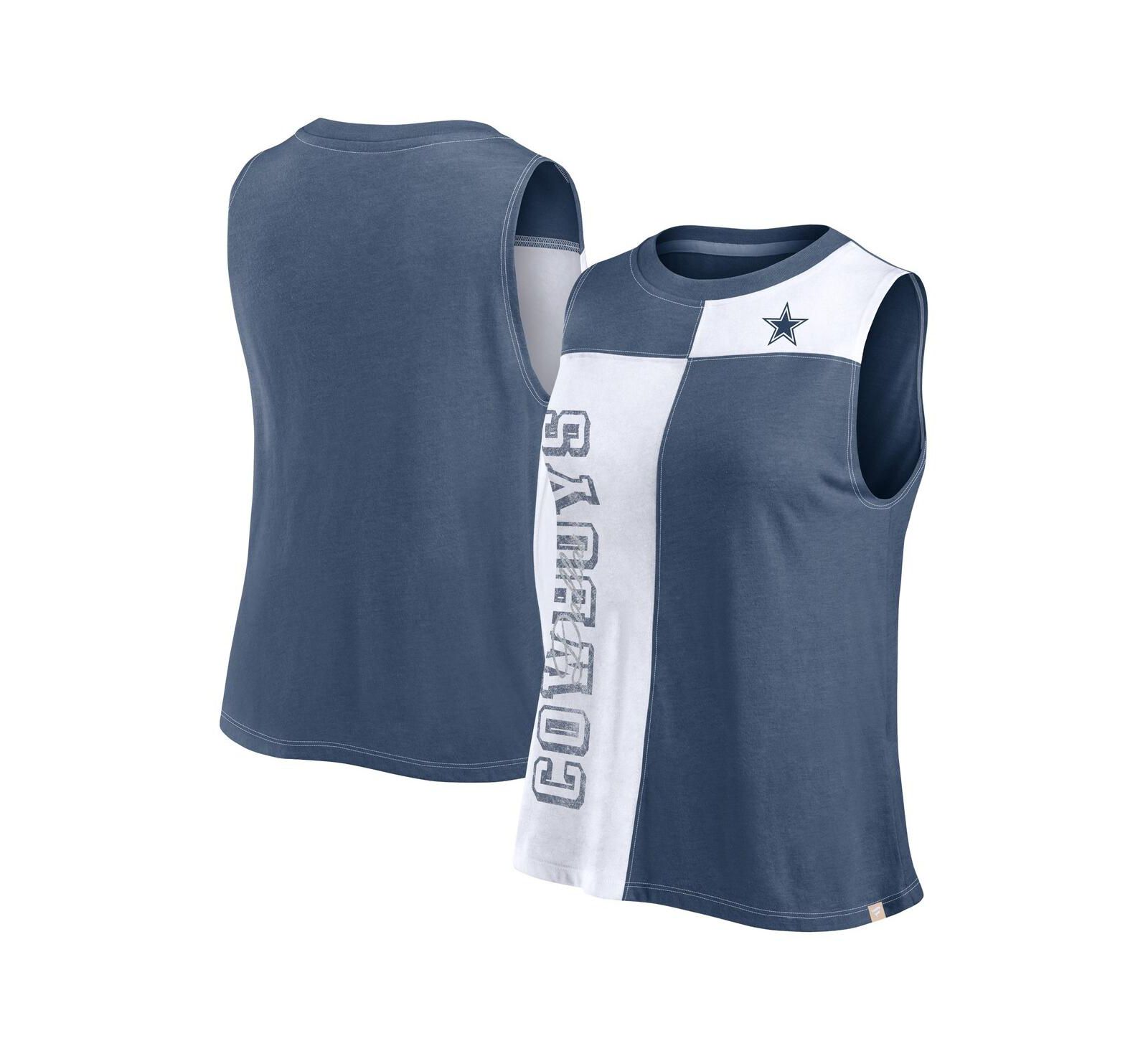 Fanatics Women's Navy/White Dallas Cowboys Script Color Block Tank Top