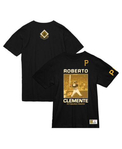 Мужская футболка Mitchell & Ness Roberto Clemente Black Pittsburgh Pirates Cooperstown Collection Heavyweight Premium Player Vintage-like Logo