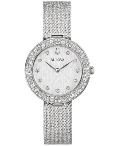 Женские часы Bulova Crystal Stainless Steel Mesh Bracelet 32mm