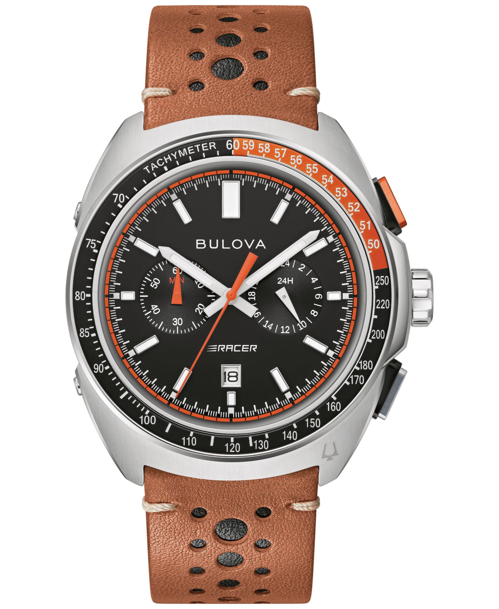 Bulova Мужские хронограф-часы Racer с коричневым кожаным ремешком, 42mm