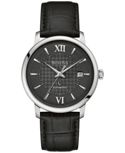 Автоматические часы Bulova Unisex Hudson Black Leather Strap 39mm