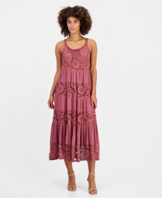 Robbie Bee Women's Lace-Trim Maxi Dress
