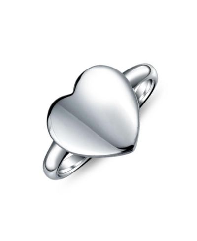 Bling Jewelry Simple Monogram Initial Style Heart Shape Signet Ring .925 Sterling Silver