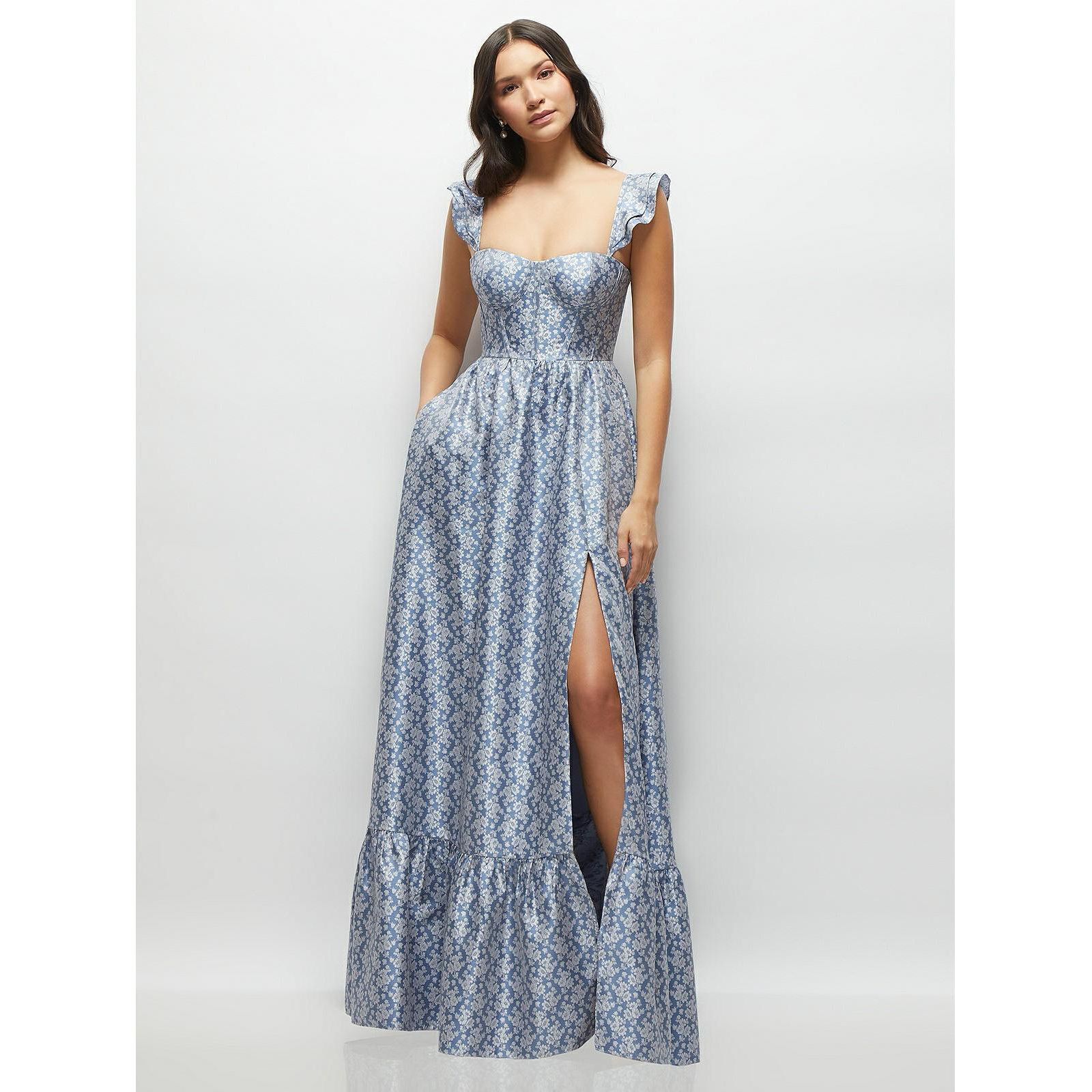 Женское платье Dessy Collection Marguerite Floral Corset Maxi с рюшами
