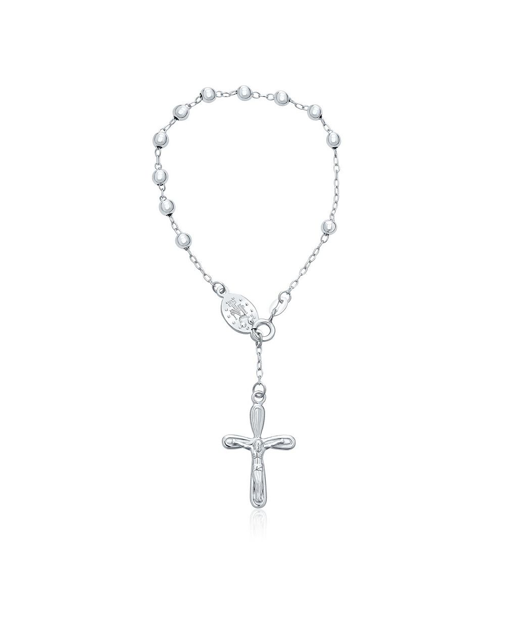 Браслет-розарий Bling Jewelry с распятием и медальоном Девы Марии, бусины, серебро 925 пробы, 6,5"