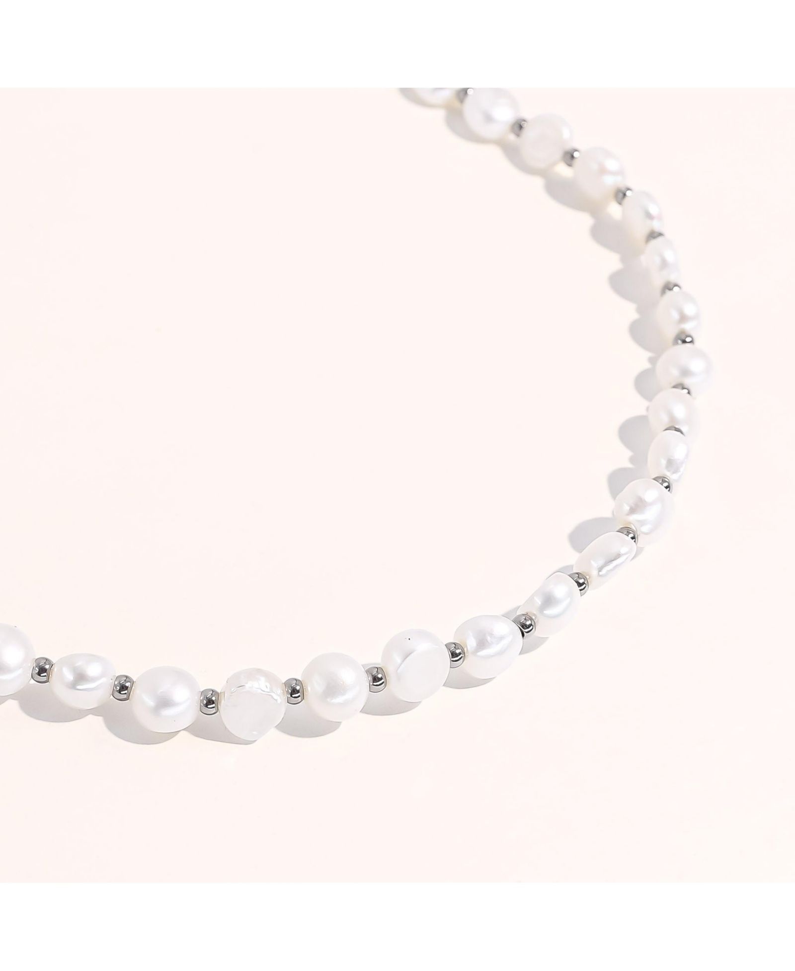 Chunky Pearl Silver Jean Necklace - Small