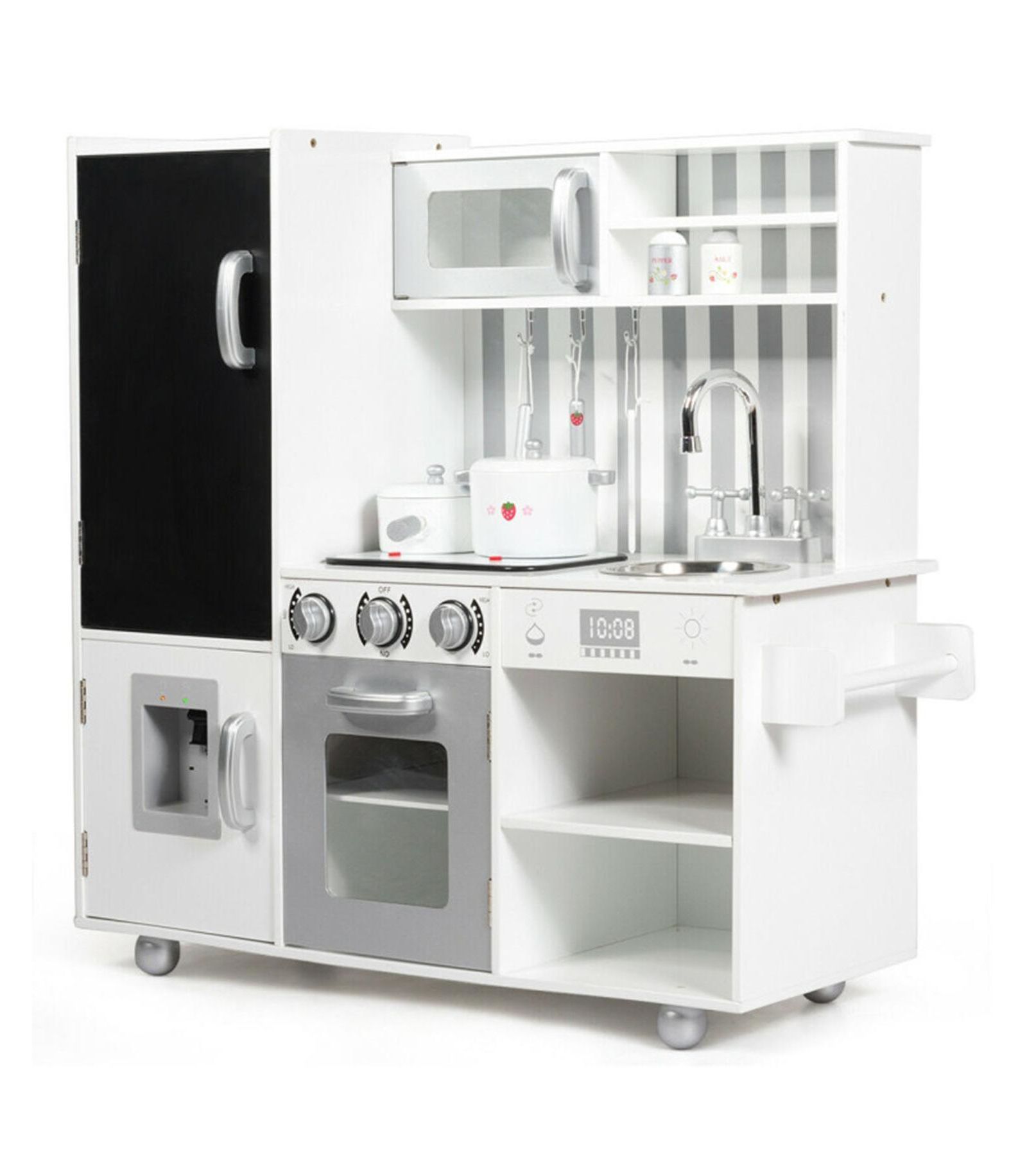 Sugift Wooden Pretend Play Kitchen with Simulated Sound, Ages 3+