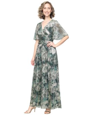 SL Fashions Women's V-Neck Metallic A-Line Gown