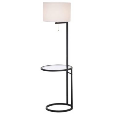360 Lighting Space Saver Modern Floor Lamp with Tray Table 62" Tall Black Metal White Fabric Drum Shade for Living Room Bedroom Office House Home
