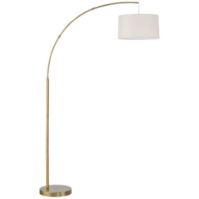 360 Lighting 72" Tall Brass Modern Arc Floor Lamp with USB Charging Port Linen Drum Shade