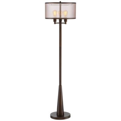 Franklin Iron Works Durango Rustic Farmhouse Floor Lamp 62" Tall Oiled Bronze Metal 3 Light LED Brown Sheer Drum Shade for Living Room Bedroom Office