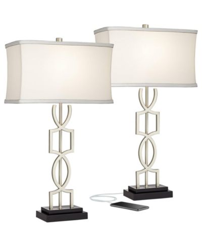 360 Lighting 28 1/2" Tall Set of 2 Brushed Nickel Evan Modern Table Lamps with USB Charging Port Rectangular Shade