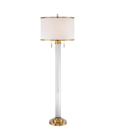 Possini Euro Design Cadence Modern Floor Lamp Standing 62" Tall Crystal Glass Column Satin Brass Linen Drum Shade for Living Room Bedroom Office House