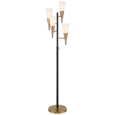 Possini Euro Design Quatro Mid Century Modern Tree Floor Lamp 71" Tall Metal 4 Light Frosted Glass Cone Shade for Living Room Bedroom House