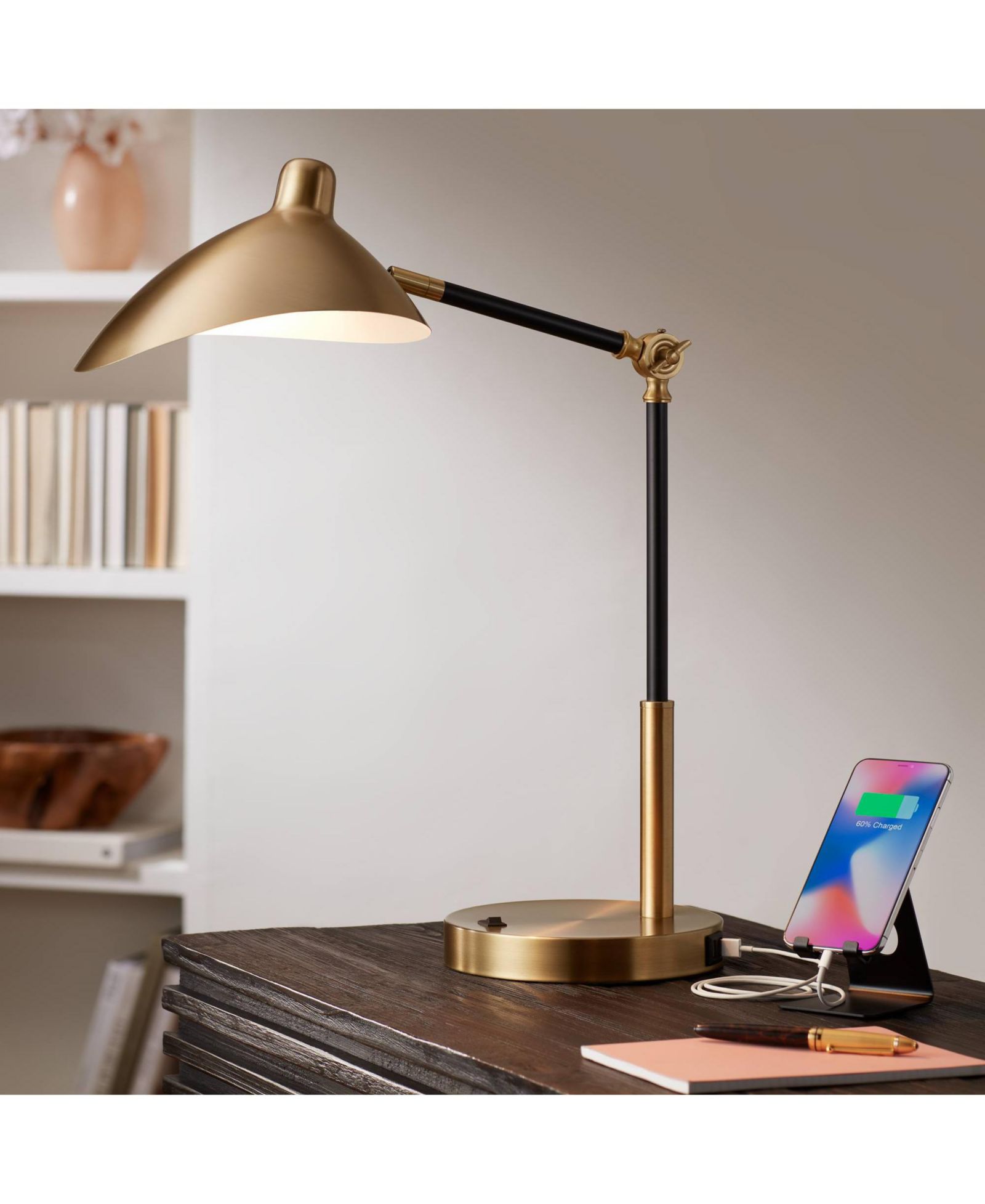 Настольная лампа 360 Lighting Colborne Modern Mid Century, Antique Brass Black с USB LED