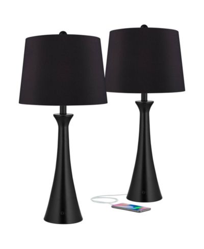 360 Lighting Karl Modern Table Lamps 28 1/4" Tall Set of 2 Metal with USB and AC Power Outlet in Base Faux Silk Shade for Bedroom House Home