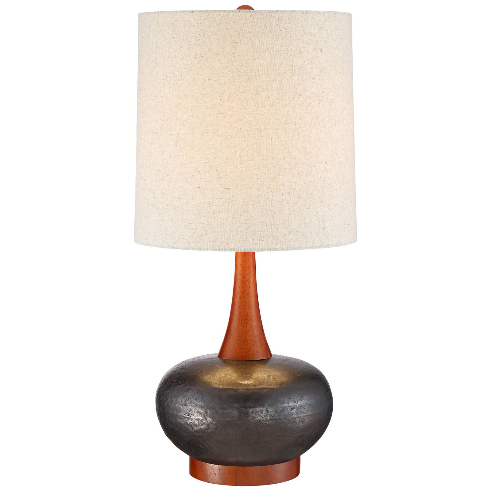 360 Lighting Andi Modern Mid Century Table Lamp 24 1/2" High Hammered Brown Ceramic Red Oak Wood Off White Shade for Bedroom Living Room Bedside Desk