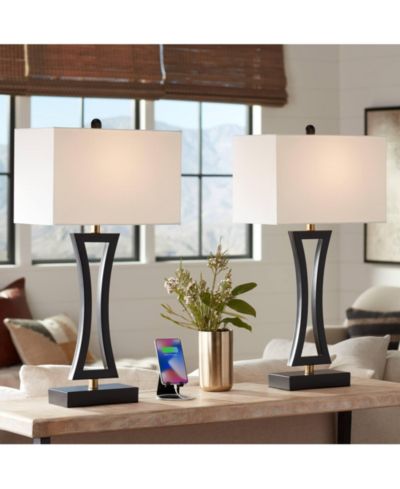 360 Lighting 31" Tall Set of 2 Roxie Modern Table Lamps with USB Charging Port Rectangular Shade