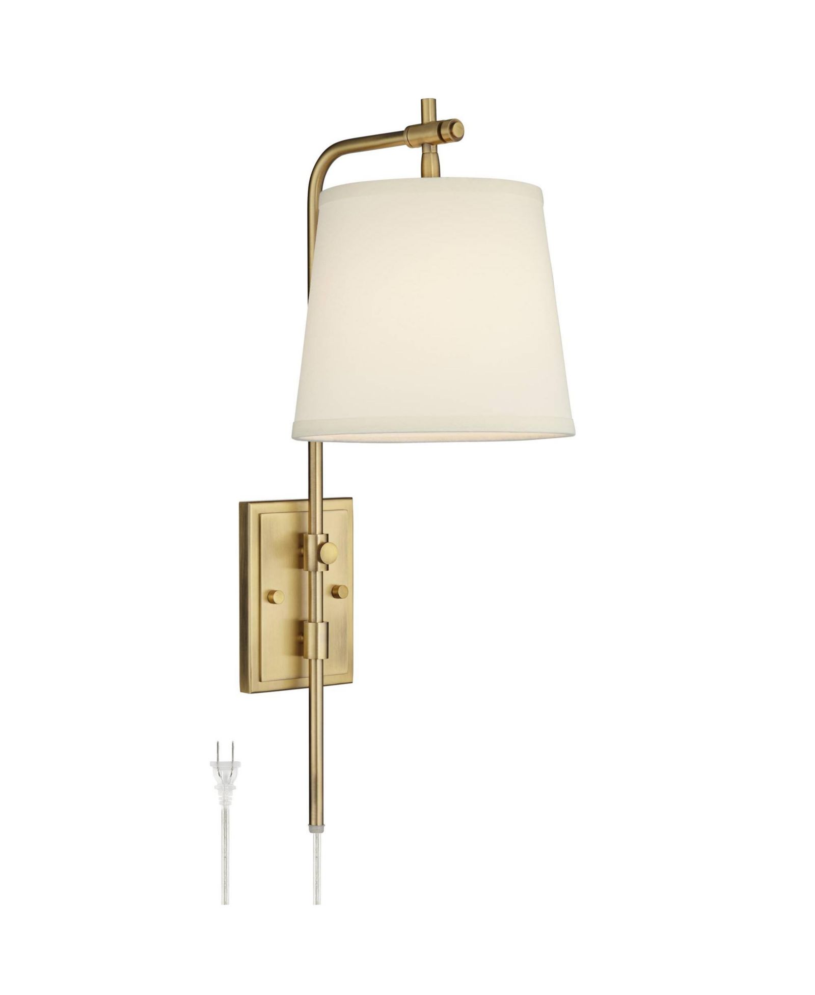 Barnes and Ivy Seline Modern Wall Lamp with Dimmer Warm Gold Metal Plug-in 7" Light Fixture Adjustable Off White Shade for Bedroom Living Room House