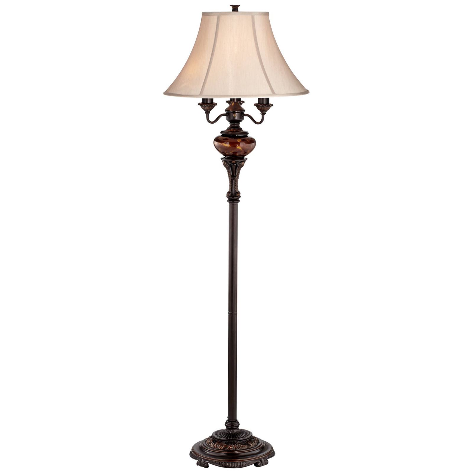 Regency Hill Traditional Floor Lamp 4-Light 63" Tall Lush Bronze Tortoise Glass Font Bell Shade for Living Room Reading Bedroom Office